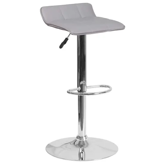 Emma and Oliver Quilted Wave Seat Adjustable Height Barstool with Chrome Base Gray {1}