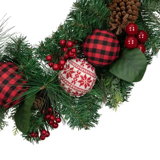 Northlight Red Bow and Mixed Foliage Artificial Christmas Wreath with Ornaments, 30-Inch {3}