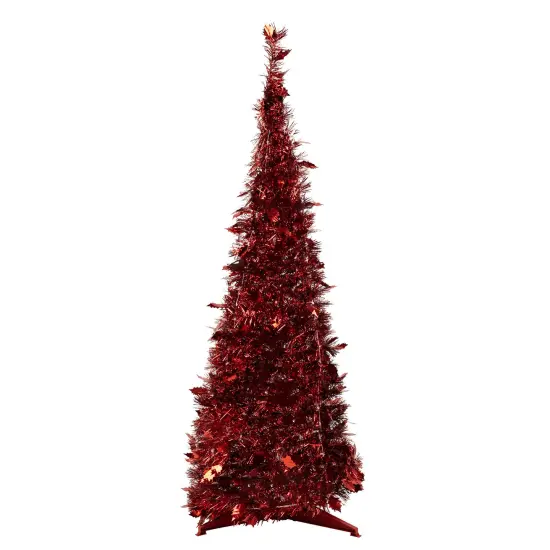 Northlight 6' Red Tinsel Pop-Up Artificial Christmas Tree, Unlit {1}