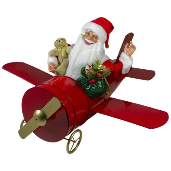 Northlight 32" Waving Santa Delivering Presents on a Plane Christmas Decoration Red {1}