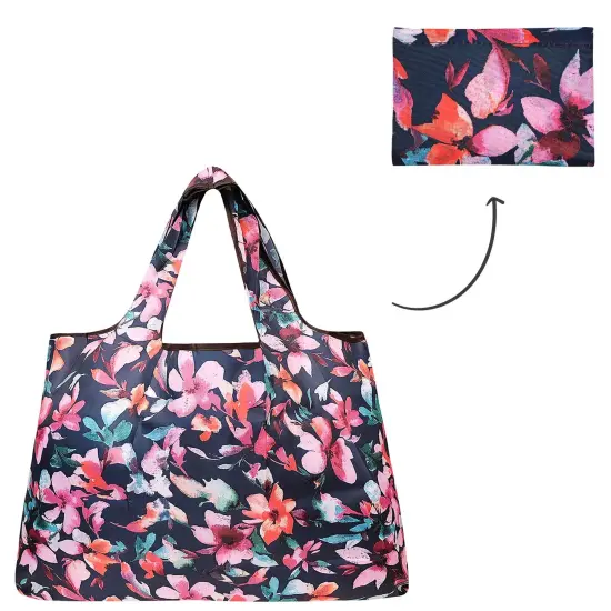 Wrapables Large Foldable Tote Nylon Reusable Grocery Bag Tropical Flowers {3}