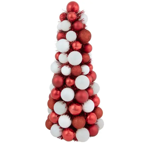 Northlight 3-Finish Shatterproof Ball Christmas Tree with Tinsel - 15.75" - Red and White {1}