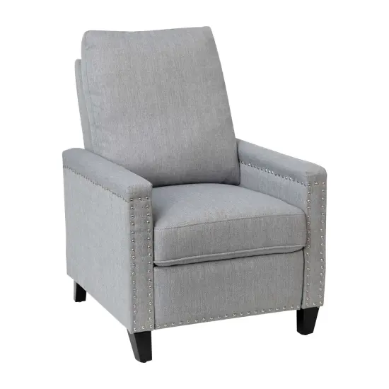 Merrick Lane Renza Transitional Pushback Recliner with Pillow Style Back and Accent Nail Trim - Manual Recliner Light Gray {1}