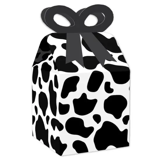 Big Dot of Happiness Cow Print - Square Favor Gift Boxes - Farm Animal Party Bow Boxes - Set of 12 {1}