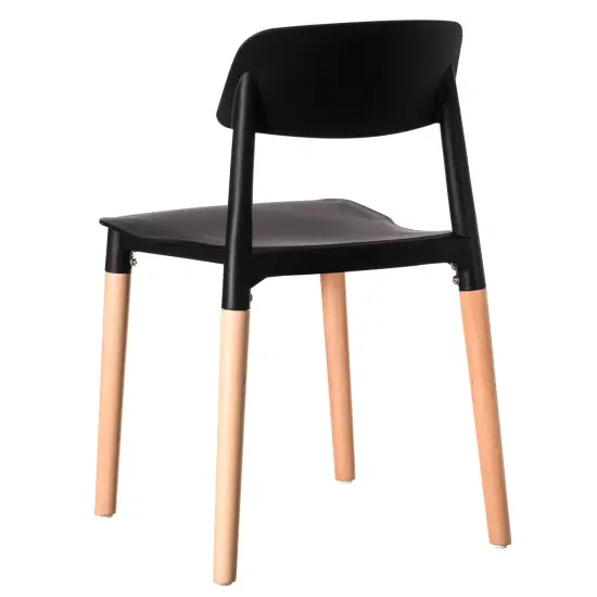 Modern Plastic Dining Chair Open Back with Beech Wood Legs Set of 2 Black {2}