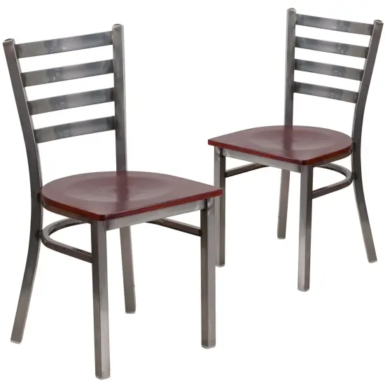 Emma and Oliver 2 Pack Clear Coated Ladder Back Metal Restaurant Chair Mahogany/ClearCoated {1}