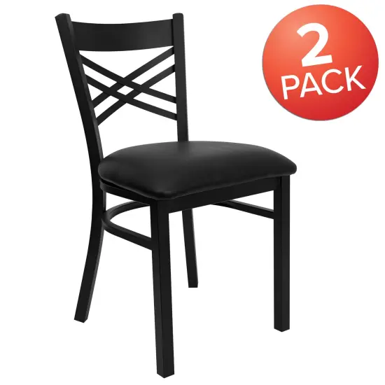 Emma and Oliver 2 Pack "X" Back Metal Restaurant Chair BlackVYL/BlackMetal {5}