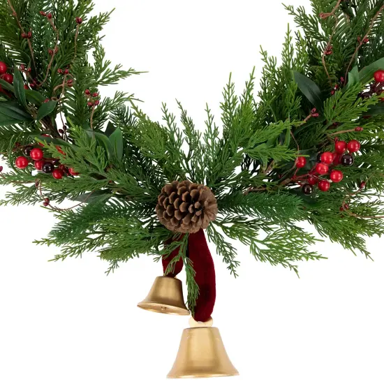 Northlight Real Touch&trade;️ Cypress and Pine with Berries Artificial Christmas Wreath- 28" - Unlit Green {5}