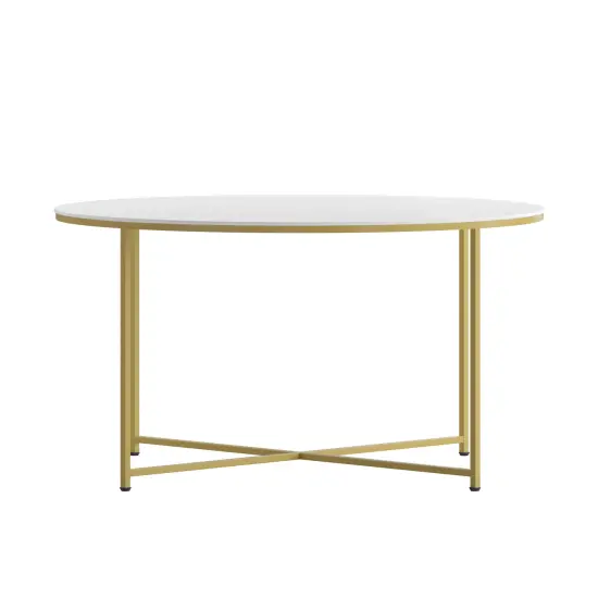 Merrick Lane Fairdale Coffee Table with Round Cross Brace Frame White/Brushed Gold {3}