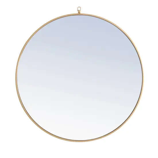 Metal frame Round Mirror with decorative hook 36 inch Brass finish {1}