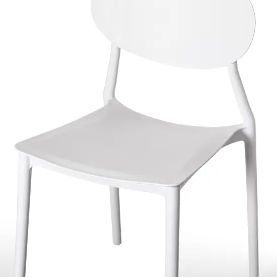Modern Plastic Outdoor Dining Chair with Open Oval Back Design Set of 2 White {5}