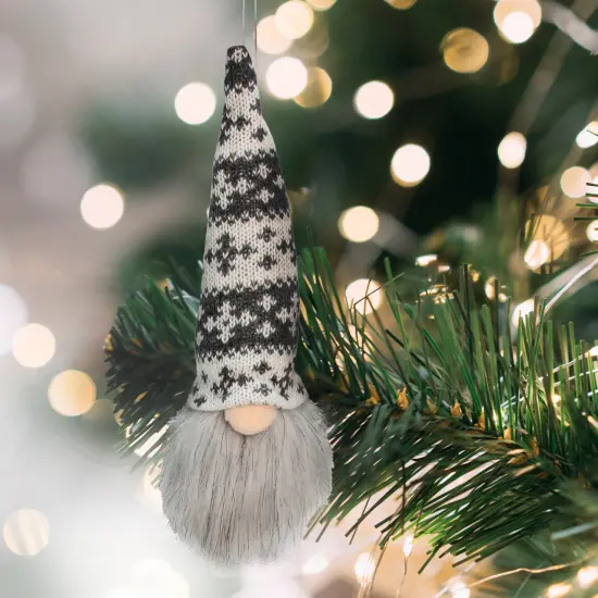 Northlight 6.25-Inch Gray and White Gnome Head with Hat Hanging Christmas Ornament {4}