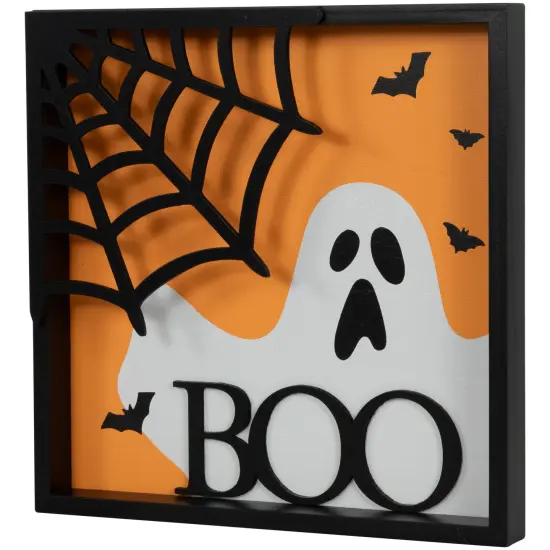 Northlight Ghost and Spider Web "Boo" Halloween Wall Sign - 9.75" Black {4}