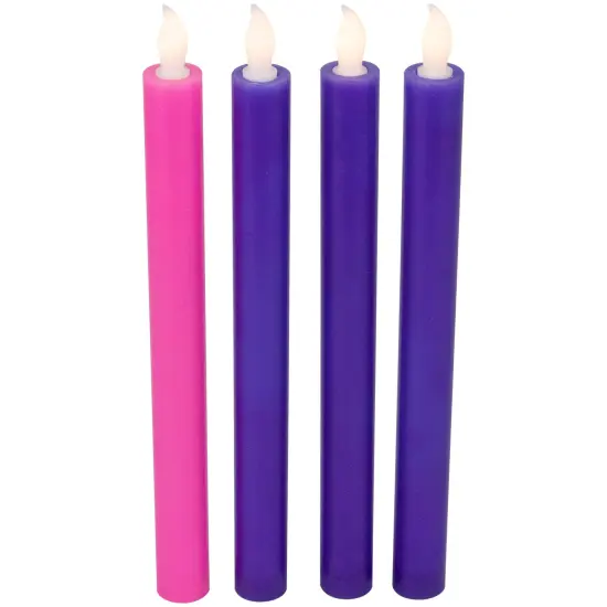 Northlight Set of 4 Purple and Pink Flickering LED Christmas Advent Wax Taper Candles 9.5" {5}
