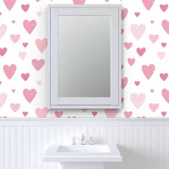 Pre-Pasted Wallpaper 2FT Wide Love Heart Pink Pastel Custom Pre-pasted Wallpaper by Spoonflower {6}