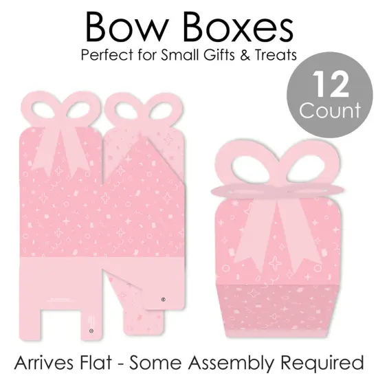 Big Dot of Happiness Pink Confetti Stars - Square Favor Gift Boxes - Simple Party Bow Boxes - Set of 12 {7}