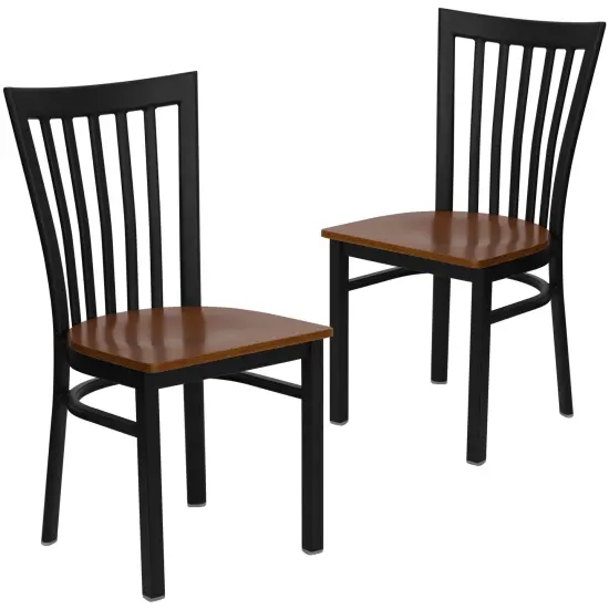 Emma and Oliver 2 Pack School House Back Metal Restaurant Chair Cherry/BlackMetal {1}