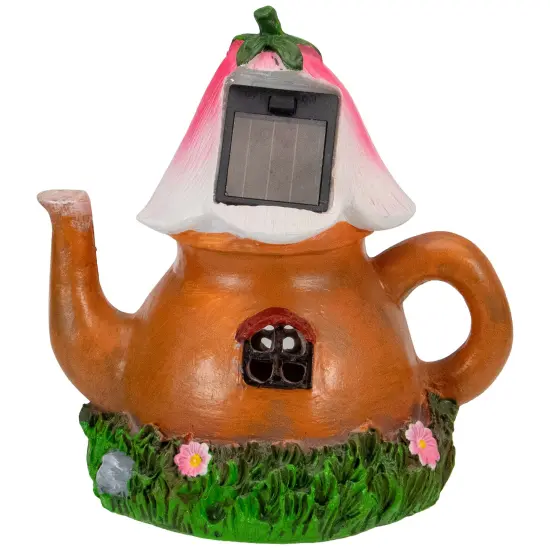 Northlight 7" Solar Lighted Flower Teapot Outdoor Garden Statue Brown {6}