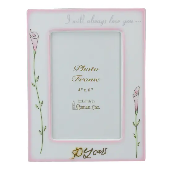 Roman Floral 50th Wedding Anniversary Picture Frames - for a 4" x 6" Photo - 8" - Set of 2 White {1}