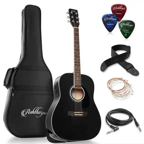 Ashthorpe Full-Size Dreadnought Acoustic-Electric Guitar Bundle - Premium Tonewoods {7}