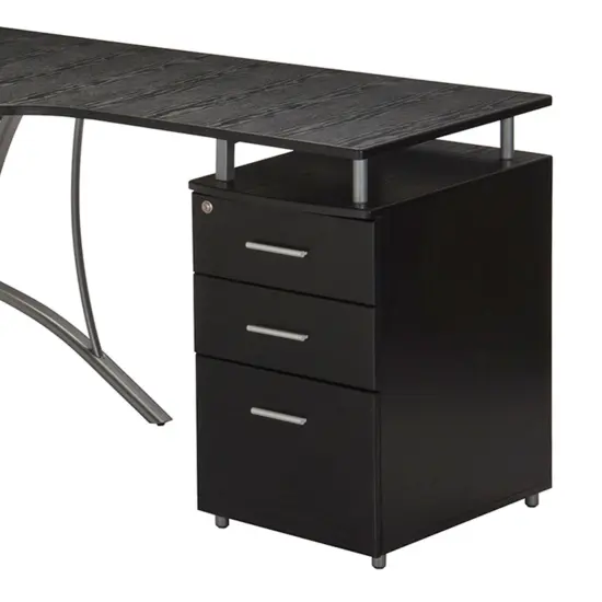 Techni Office Solutions 59" Espresso Brown Unique Techni Mobili Modern L-Shaped Computer Desk with Cabinet and Storage {7}