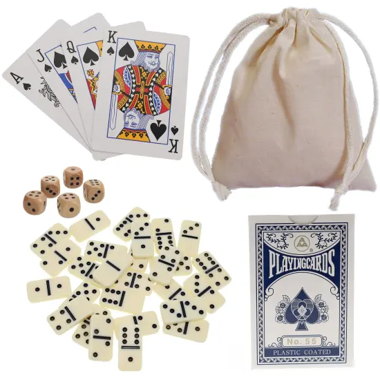 WE Games Mini Double 6 Dominoes, Dice and Card Travel Game {1}