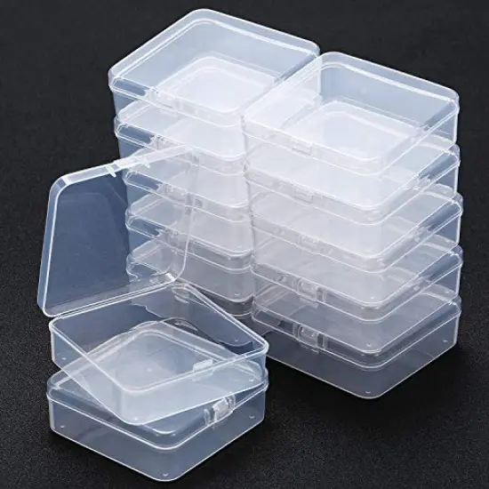 12 Pack Clear Plastic Beads Storage Containers Box with Hinged Lid for Beads and More (3.3 x 3.3 x 1.2 Inch) {1}