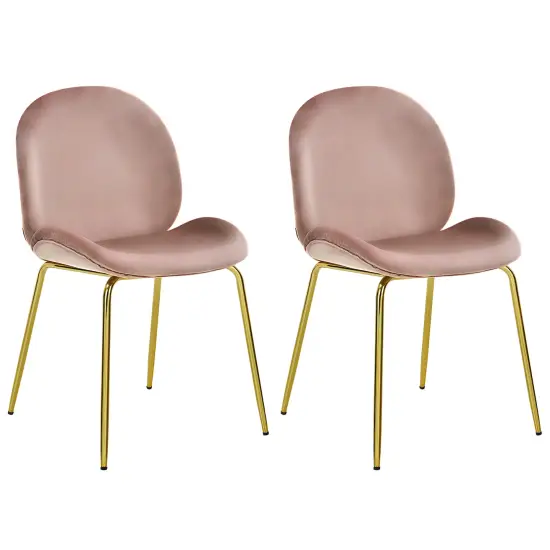 Costway Set of 2 Velvet Accent Chairs Dining Side Chairs w/Gold Metal Legs Pink/Beige/Green/Grey {1}