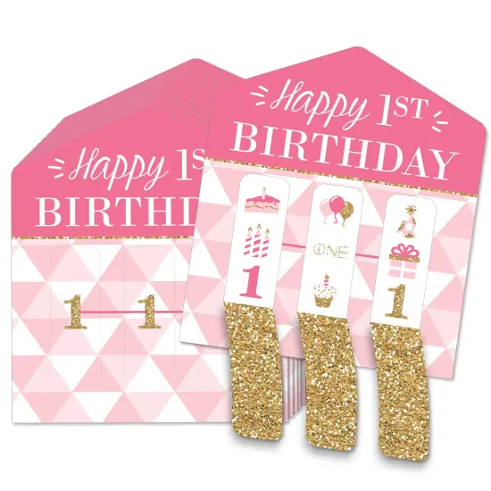 Big Dot of Happiness 1st Birthday Girl - Fun to be One - First Birthday Party Game Pickle Cards - Pull Tabs 3-in-a-Row - Set of 12 {1}