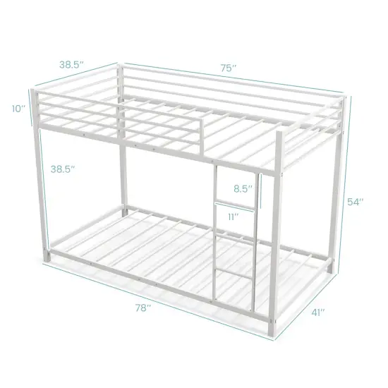 Twin Over Twin Metal Bunk Bed, Low Profile, Safe, No Box-Spring White {5}