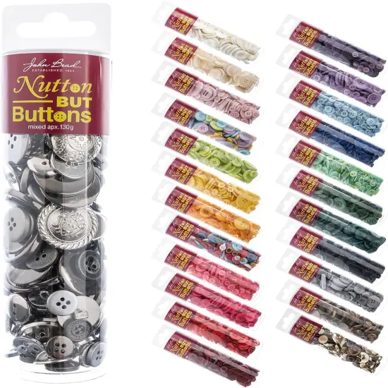 John Bead Nutton But Buttons Assorted Mixed Sizes, 130g Silver {1}