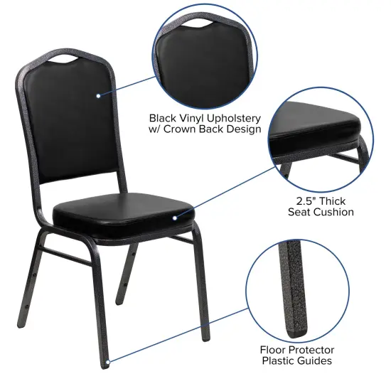 Emma and Oliver 4 Pack Crown Back Stacking Banquet Chair BlackVyl/SilverVein {3}