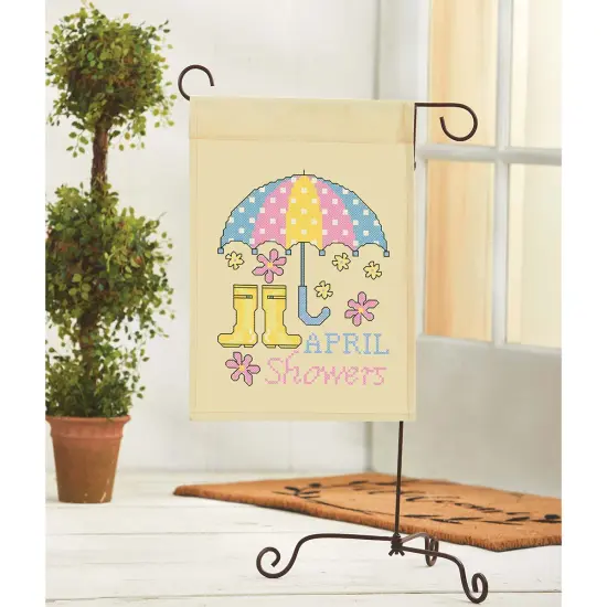 HerrschnersApril Showers Porch Flag Stamped Cross-Stitch Kit Multicolor {1}