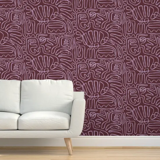 Peel & Stick Wallpaper 2FT Wide Boho Squiggles Purple Mauve Line Art Brush Strokes Custom Removable Wallpaper by Spoonflower {5}
