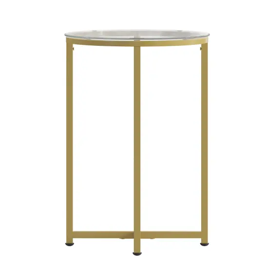 Merrick Lane Fairdale End Table with Round Cross Brace Frame Clear/Brushed Gold {1}