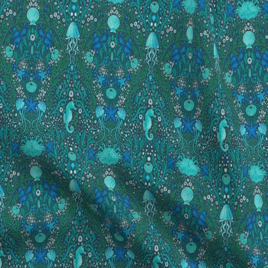 Various Fabrics by the Yard or Fat Quarter Blue Small Scale Ocean Aquatic Life Seahorses Seaweed Aqua Water Beach Coastal Jellyfish Sea Urchin Custom Printed Fabric by Spoonflower {5}