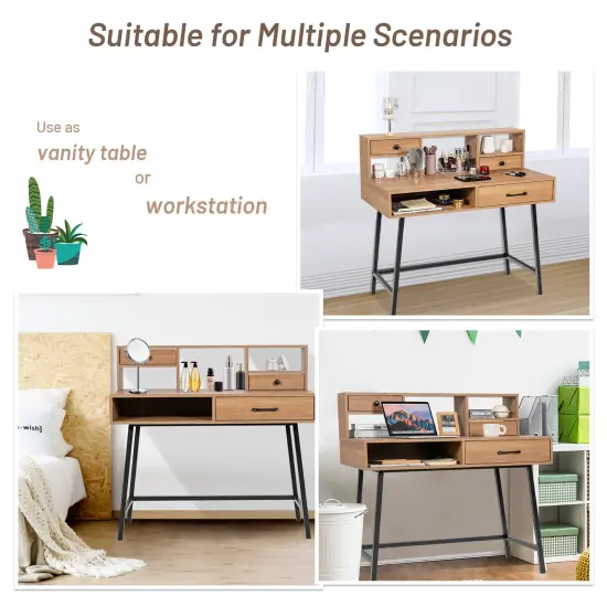Costway Makeup Vanity Table Computer Writing Desk Storage with Drawer Shelf Industrial {6}