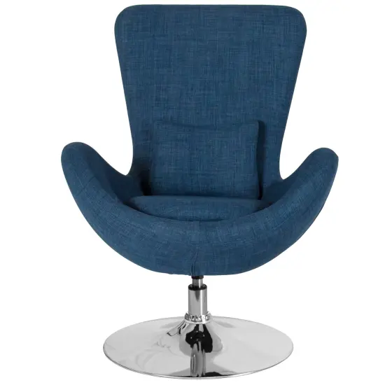 Merrick Lane Soro High-Back Egg Style Lounge Chair With 360° Swivel Metal Base Blue Fabric {3}