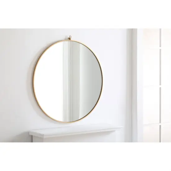 Metal frame Round Mirror with decorative hook 36 inch Brass finish {5}