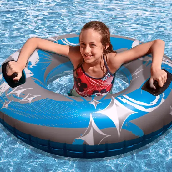 Swim Central 50" Blue, Gray and White Giant Inflatable Swimming Pool Hurricane Sport Inner Tube {1}