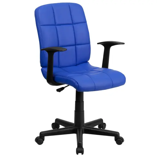 Emma and Oliver Mid-Back Quilted Vinyl Swivel Task Office Chair with Arms Blue {1}