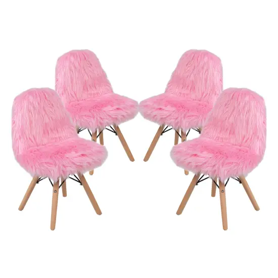 Emma and Oliver 4 Pack Kids Shaggy Dog Accent Chair - Desk Chair - Playroom Chair White {6}