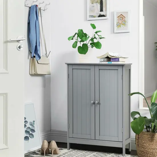2-Door Freer-Standing Bathroom Storage Organizer Cabinet with Shelf Perfect for Living room or Bedroom Grey {3}