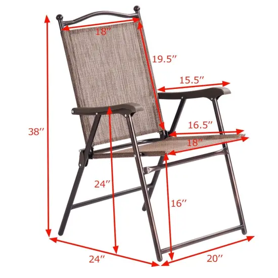 Set of 2 Patio Folding Sling Back Camping Deck Chairs with Steel Tube and Plastic Frame Brown {4}