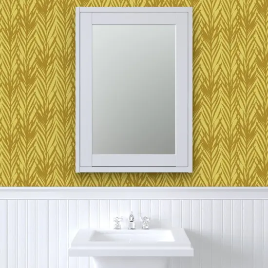 Pre-Pasted Wallpaper 2FT Wide Fall Botanical Golden Summer Mustard Gold Abstract Autumn Brown Custom Pre-pasted Wallpaper by Spoonflower {6}