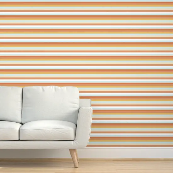 Peel & Stick Wallpaper 2FT Wide Orange Stripes Coastal Chic Beach House Retro Surfer West Cost Surf Ocean Horizontal Stripes. Custom Removable Wallpaper by Spoonflower {5}