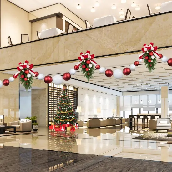 Northlight 6' Red and White Shiny and Matte Shatterproof Ball Christmas Swag {5}