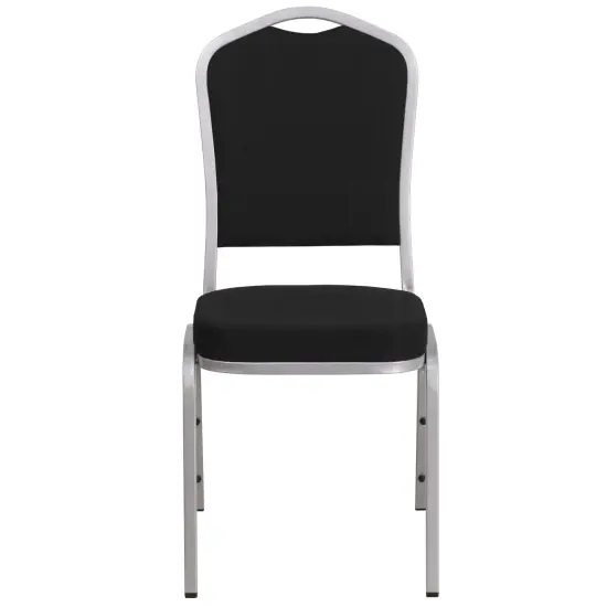 Emma and Oliver 4 Pack Crown Back Stacking Banquet Chair BlackFabric/Silver {3}