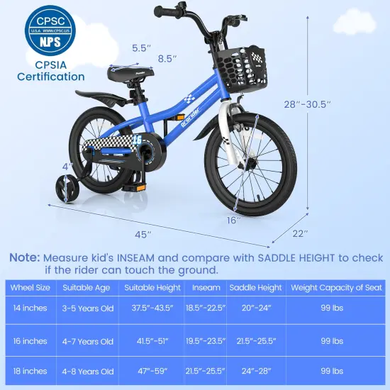 16 Inch Kid's Bike with Removable Training Wheels Navy {4}