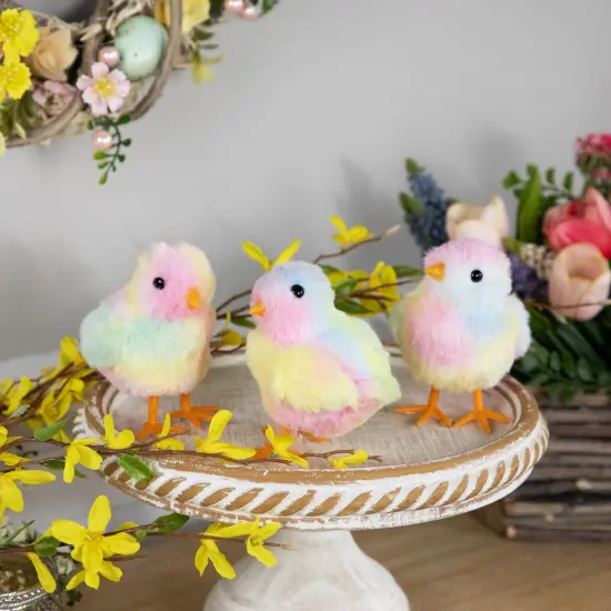 Northlight Plush Tie Dye Easter Chick Figurines - 4.25" - Set of 3 Multi {3}